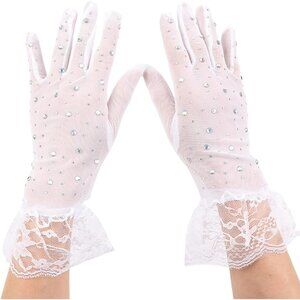 Women's White Short Mesh Lace Gloves Halloween Wedding Party Accessories